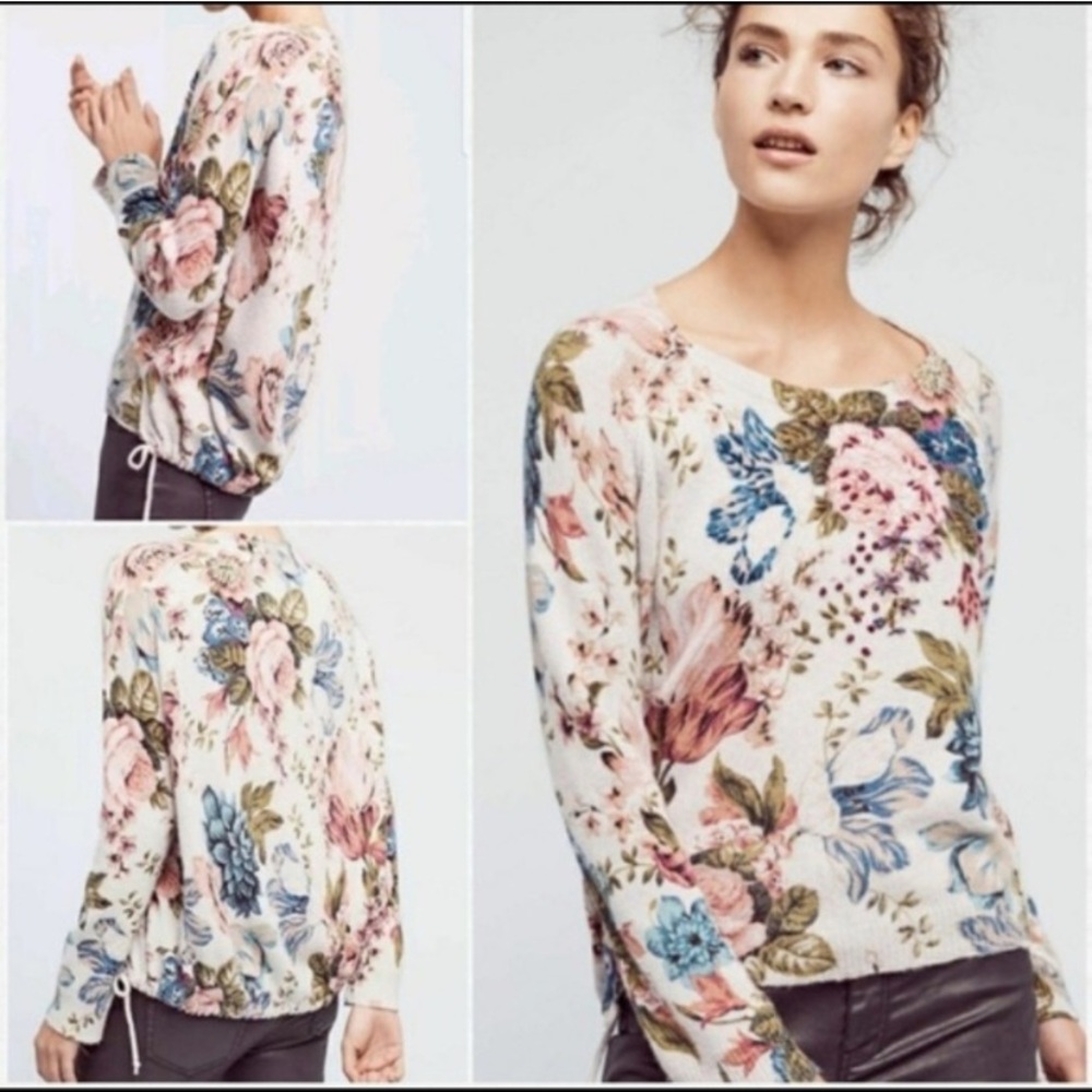 Angel Of The North Anthropologie Floral Wool Blend Sweater EUC M